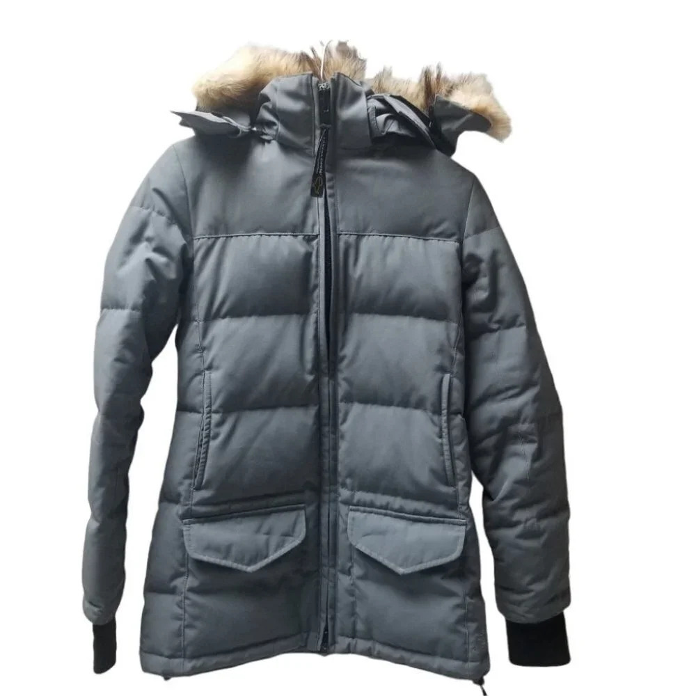 Canada Goose Grey Black Solaris Steel Goose Down Winter Parka Jacket 2XS
